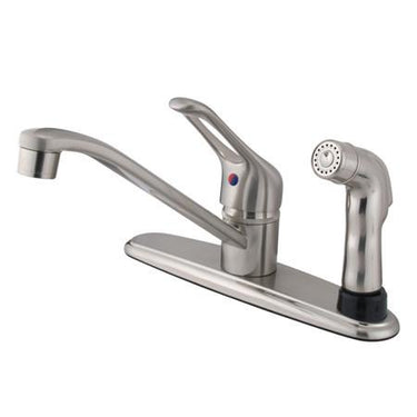 Kingston Brass Wyndham Centerset with Single Loop Handle and Matching Deck Sprayer, Satin Nickel Kitchen Faucet Kingston Brass